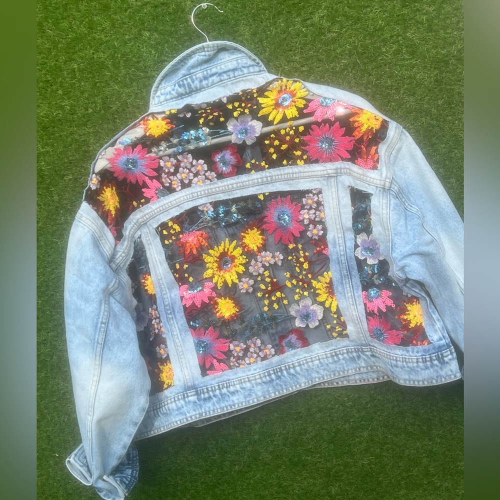 Handmade sheer panel denim jacket